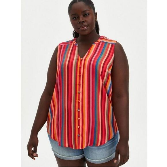 Torrid Harper Gauze Multicolor Stripe Button Down Sleeveless Top - Picture 1 of 10